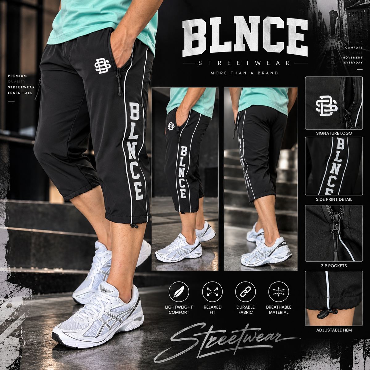 BLNCE Signature 3/4 Track Pants – Black & White
